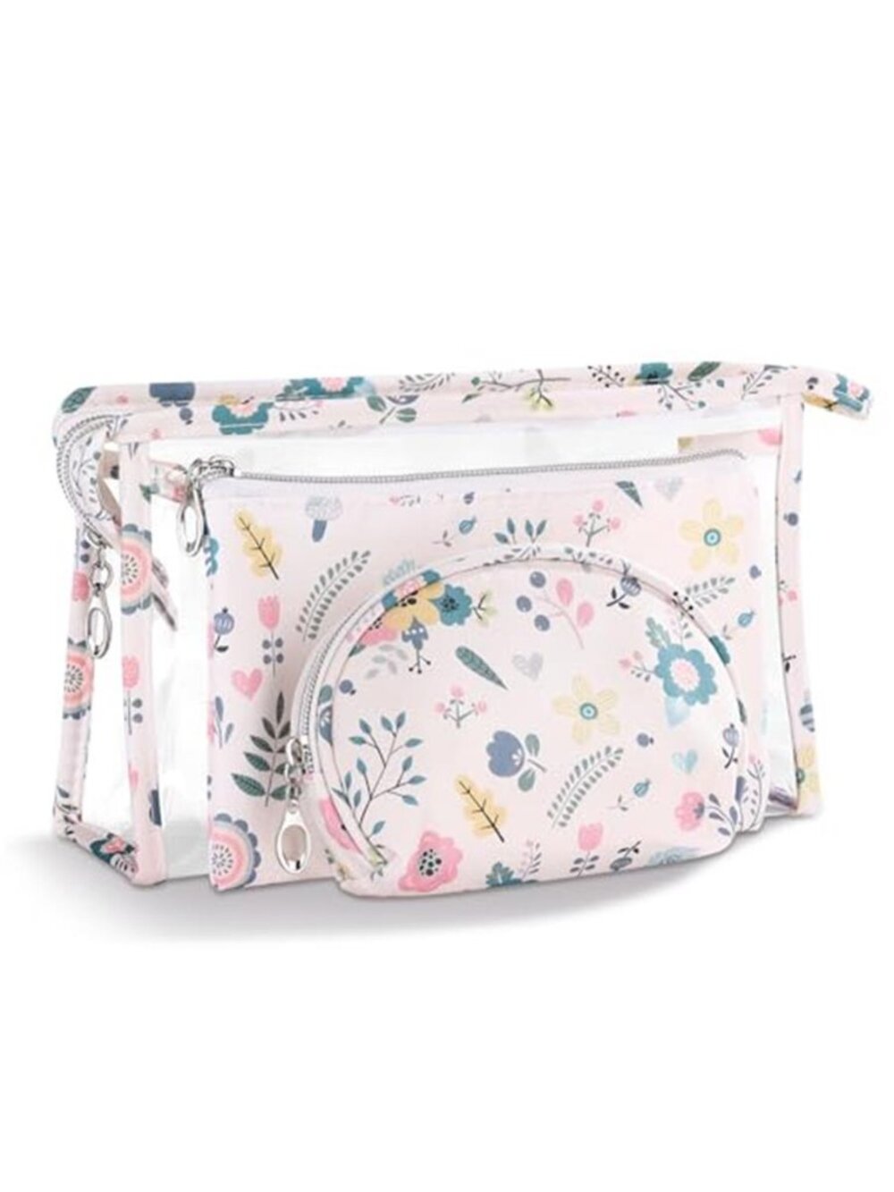 Makeup Bag, Clear Bag with Zipper 3PC Floral Flowers Makeup Pouch